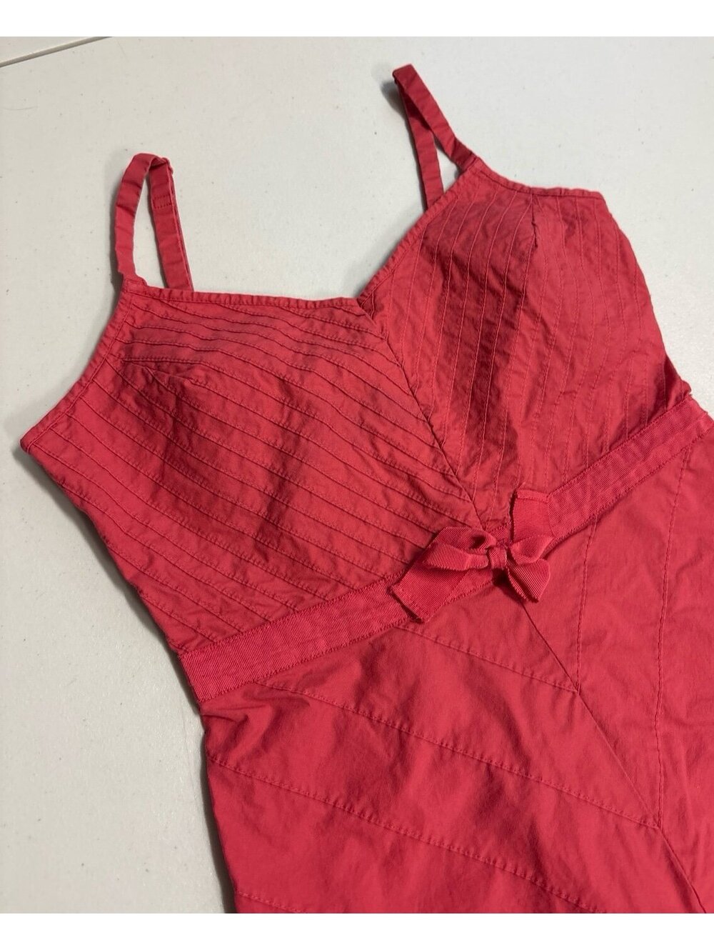 Gap Stretch Womens Size 6 Coral Red Spaghetti Strap Sundress Pintuck Bow